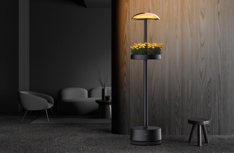 LG mounts planters on a lamp for apartment growing